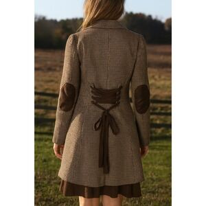 Hopeless‎ Romantic Brown Houndstooth Corset Back Riding Coat Size M Equestrian